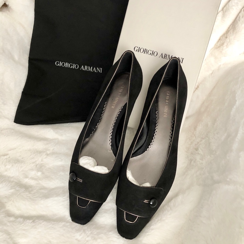 Authentic GIORGIO ARMANI Black Suede Flats NWB